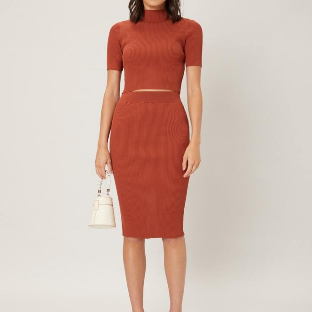 MOTF 2pc ribbed skirt set, burnt orange , sz L, EUC